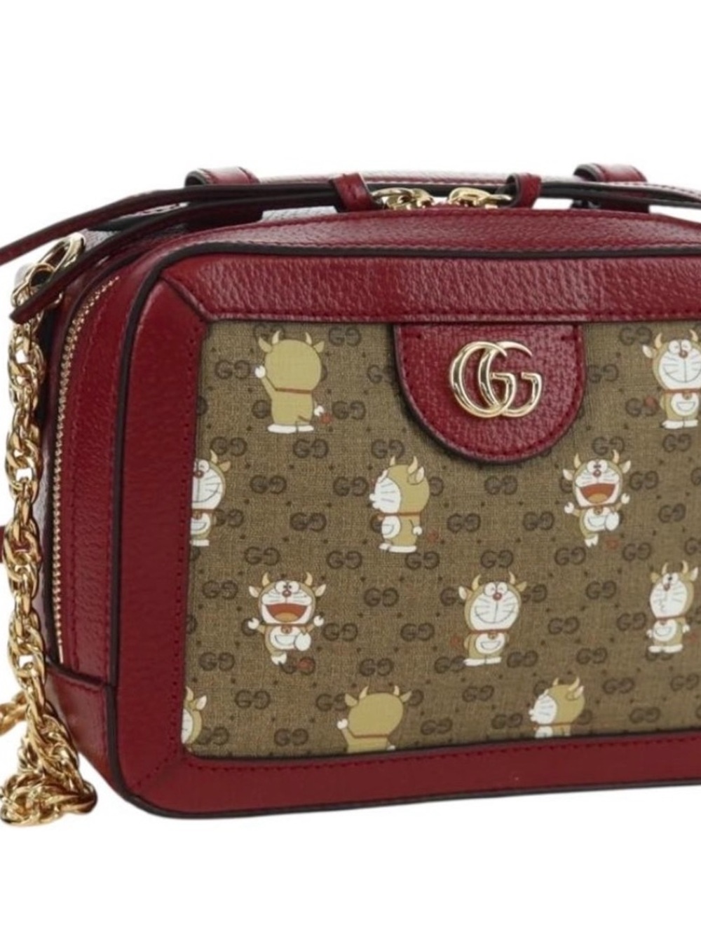 Gucci Brown GG Canvas Crossbody with Red Leather Trim and Gold Hardware